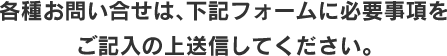 各種お問い合わせは、下記フォームに必須事項をご記入の上送信してください。